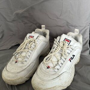 Fila White Sneakers with Red & Navy Logo Accents